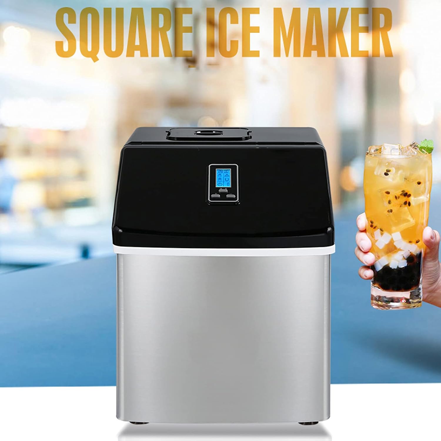 Compact Ice Maker Small Countertop Ice Maker Machine Nugget Portable Ice Cube Maker Machine Low Noise - Ideal for Home/Kitchen/Office/Coffee Shop/Restaurant/Bar