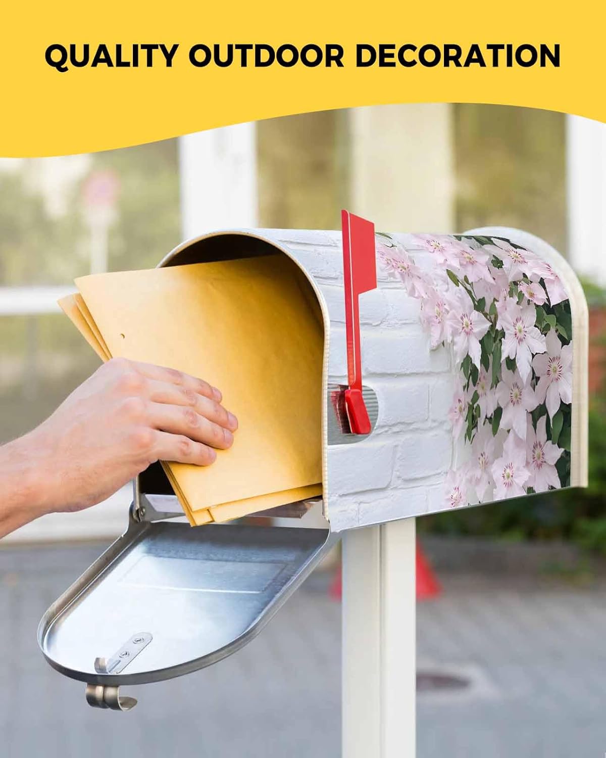 Pink Spring Floral Mailbox Covers Magnetic Standard Size, Summer Flowers Botanical White Decorative Post Letter Numbers Box Wrap Decoration Covers Small Accessories for Garden Yard Outdoor Décor