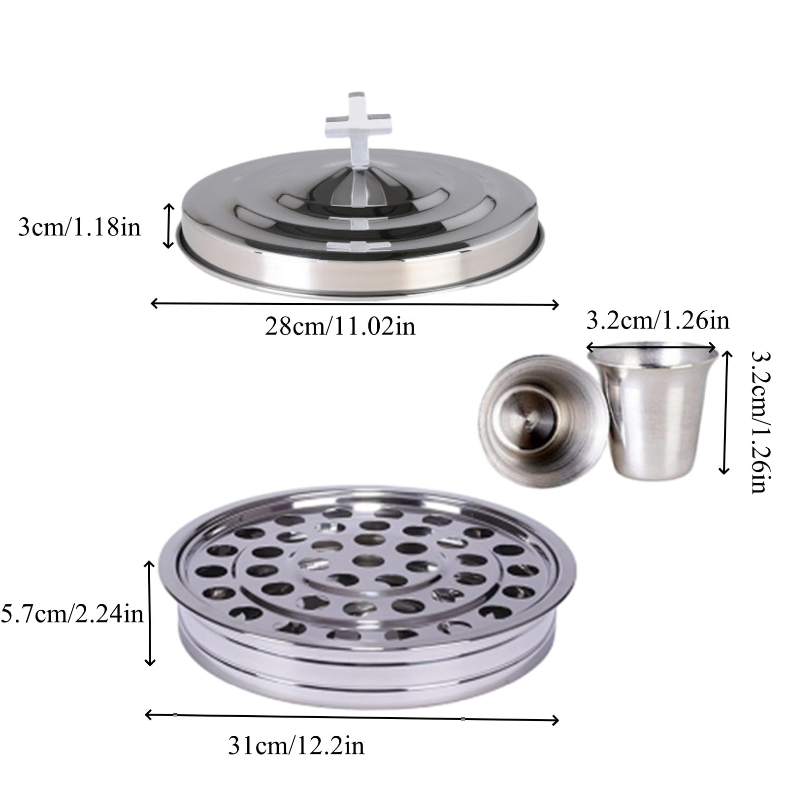 Bandeja y cubierta para comuniones para iglesias Comunión Ware Bandeja de servir con 40 tazas de acero inoxidable