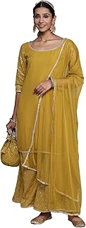 Libas Womens Solid Georgette Straight Kurta With Palazzos and Dupatta Price In India