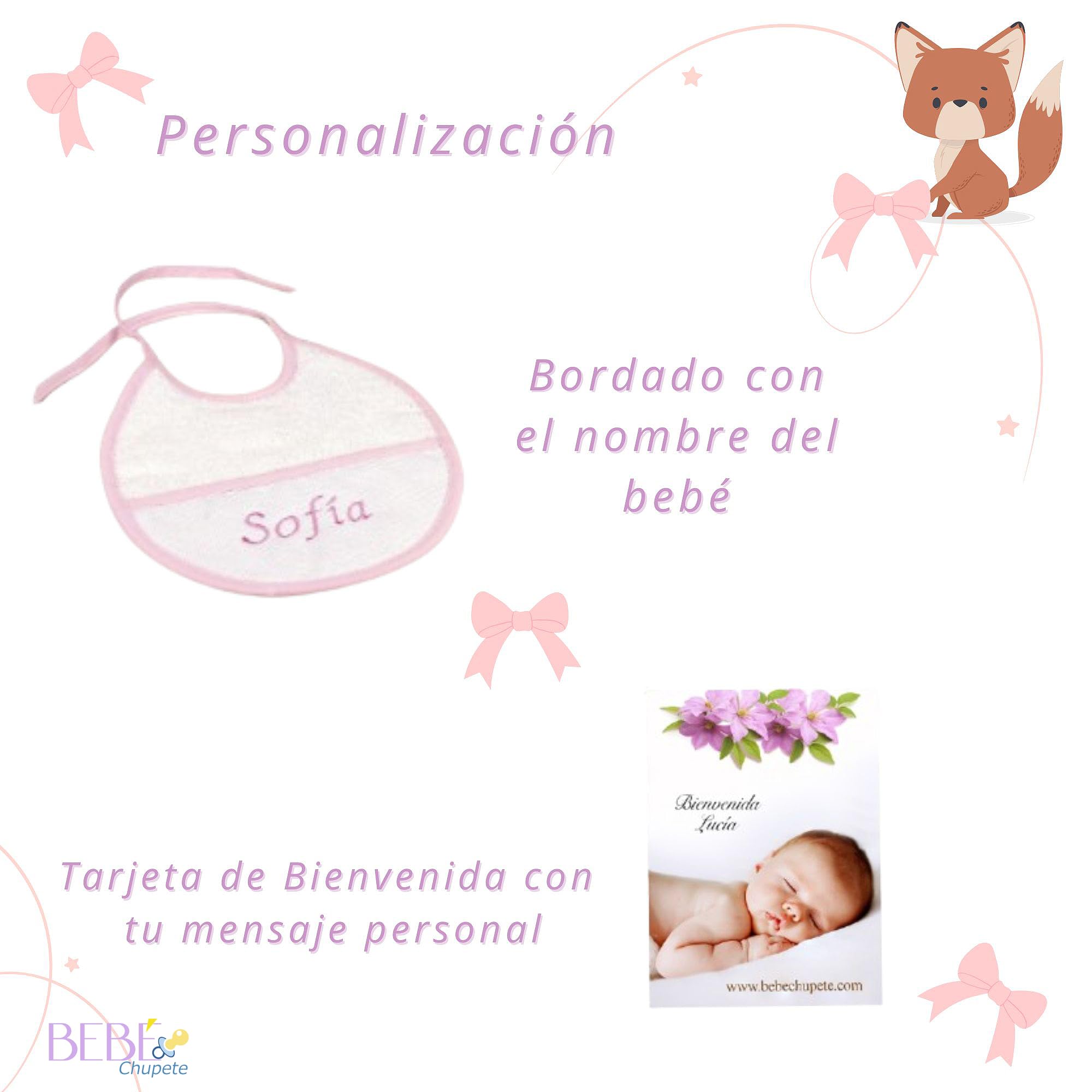 BEBÉCHUPETE Regalos bebes recien nacidos originales personalizados - Cosas para bebes recien nacidos - Primera puesta bebe recien nacido - Regalo bebe recien nacido niña/o - Cestas bebe (Rosa)