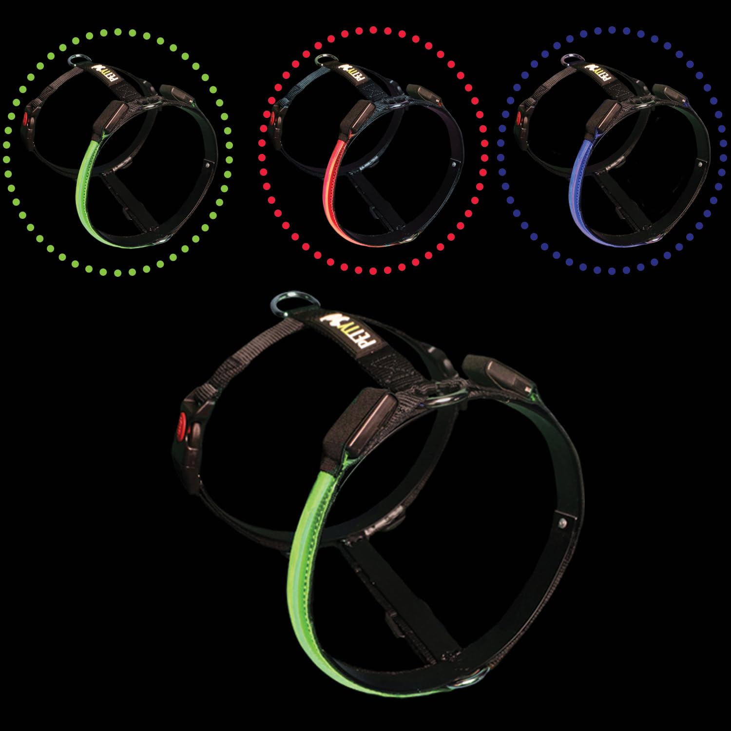 Pettorina Cane LED Ricaricabile PETTY - Imbracatura Antistrappo, Luci Fino A 500m, Taglia XXXS, Verde - Foto 9