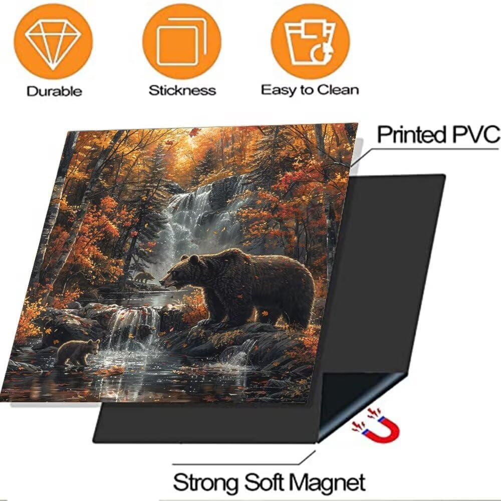 Generic Waterfall Maple Leaf and Black Bear Magnet Dishwasher Door Cover, Animal Decorative Cover Sticker Home Kitchen Decor, Black Bear Refrigerator Door Decal 23x26 Inch Magnetic