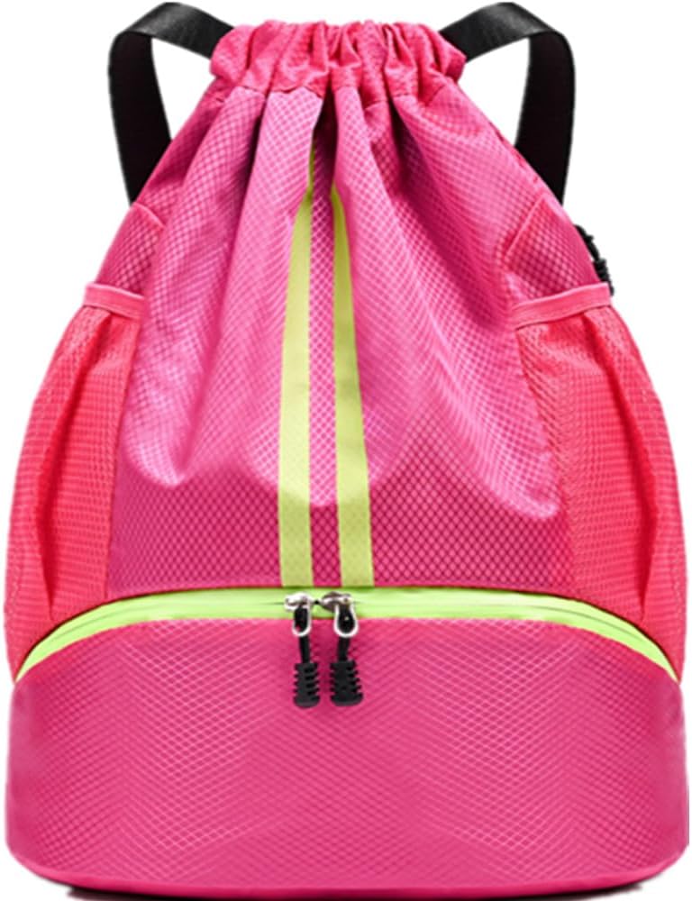 Drawstring Bag Sports Gym Backpack with Side Mesh Pockets, Shoe Compartment, Waterproof String Bag for Women