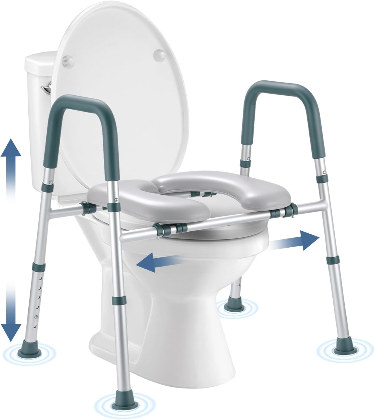 Raised Toilet Seat with Handles, Toilet Seat Riser for Seniors with Adjustable Height & Width, 400lb Cozy Padded Elevated Toilet Seat for Elderly, Handicap and Disabled, Fit Any Toilet