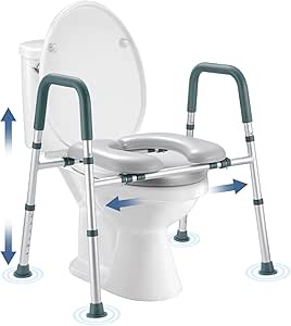 Raised Toilet Seat with Handles, Toilet Seat Riser for Seniors with Adjustable Height &amp; Width, 400lb Cozy Padded Elevated Toilet Seat for Elderly, Handicap and Disabled, Fit Any Toilet