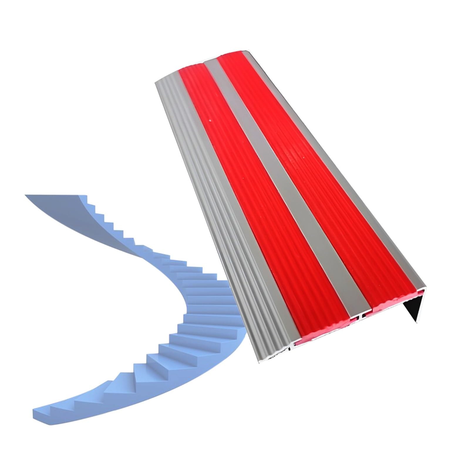 Tiras de Aluminio para Borde de Escalera 120 cm, Protector de Borde de Escalón de Goma Flexible 110x 8x2cm Que Ayuda A Personas Mayores y Niños a Caminar(130x8.5x2cm)