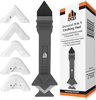DCP Donseal 3 in 1 Caulking Tool Kit – Silicone Caulking Tool for Removal, Scraping & Finishing – Precise Caulk Remover & Applicator with 5 Tooling Pads – Stainless Steel Caulk Scraper for Smooth Seal