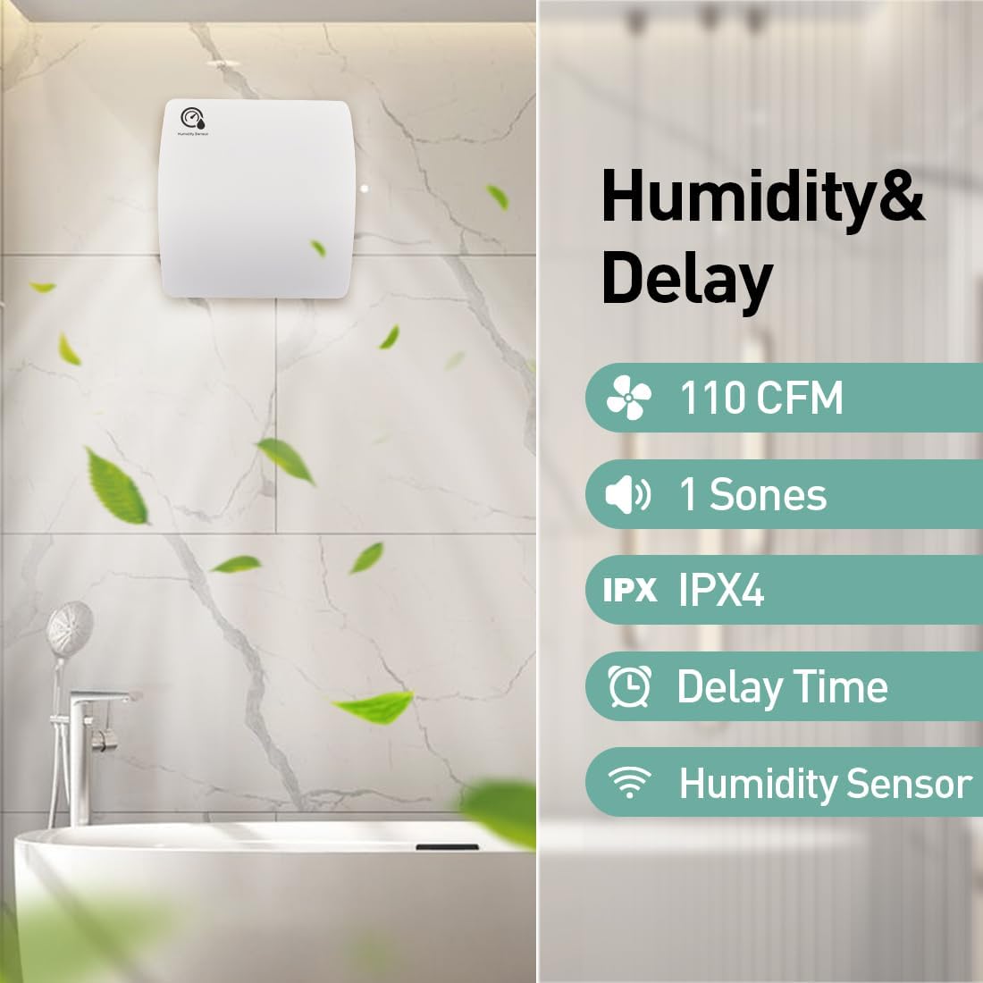 5.9 Inch Bathroom Exhaust Fan with Humidity Sensor and Timer 110 CFM Powerful Ceiling or Wall Mount Vent Fan for Bathroom Basement Loft Garage