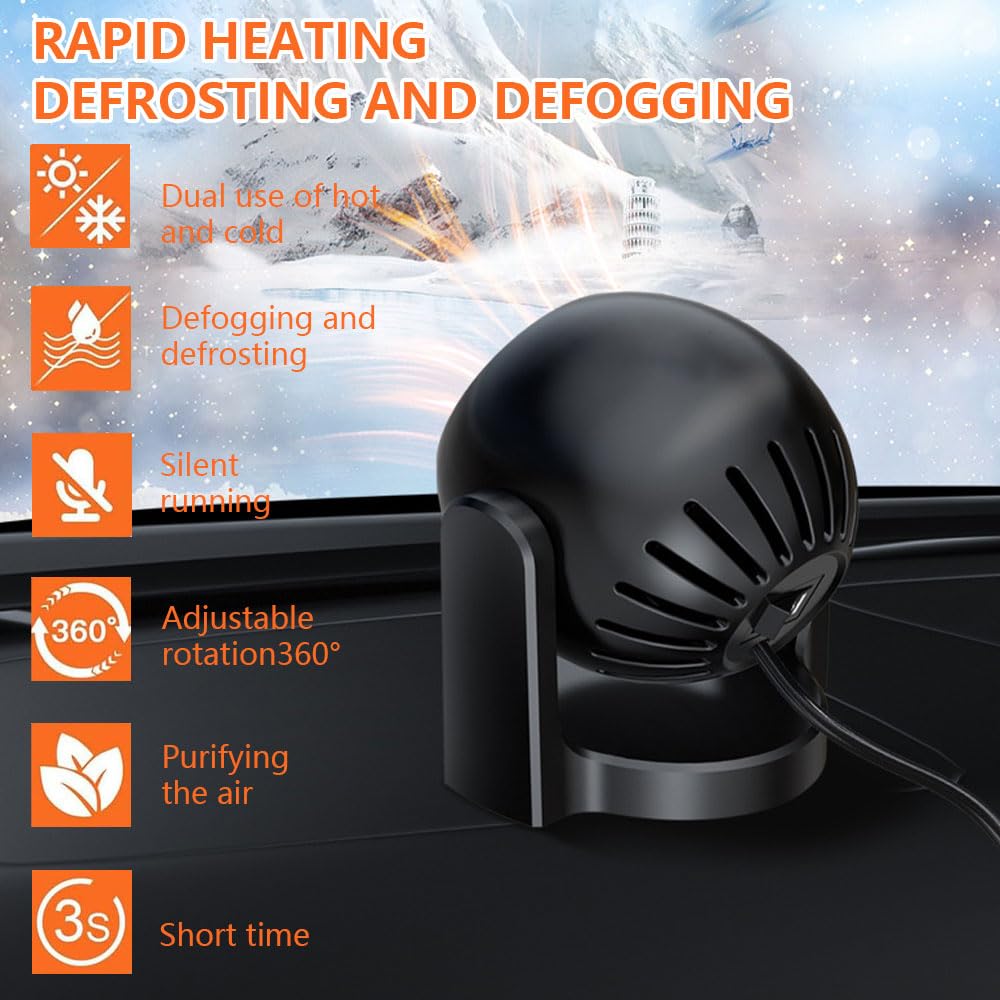 Calefactor Mechero Coche 12v, 120 W Ventilador Calefactor Coche, 2 en 1 Disponible en Frío y Calor, Giratorio 360°, Calentador Coche, Calefactor Coche Descongelador