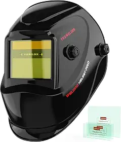 YESWELDER Capacete de solda de escurecimento automático alimentado por energia solar, sombra larga 4/9-13 para capacete de solda TIG MIG ARC LYG-L500A