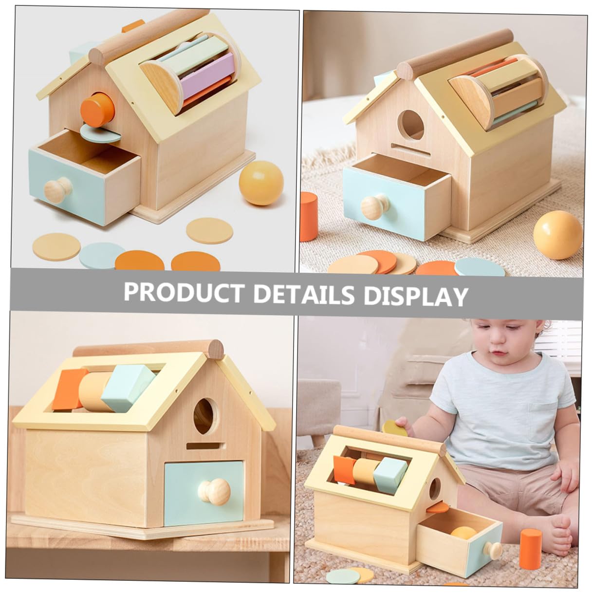 UKCOCO Juguete Sensorial de Madera Natural para Pequeños 1-3 Años Caja de Bolas y Monedas Montessori para Desarrollo Motriz y Coordinación Ojo-Mano Juguete Educativo Infantil Compacto
