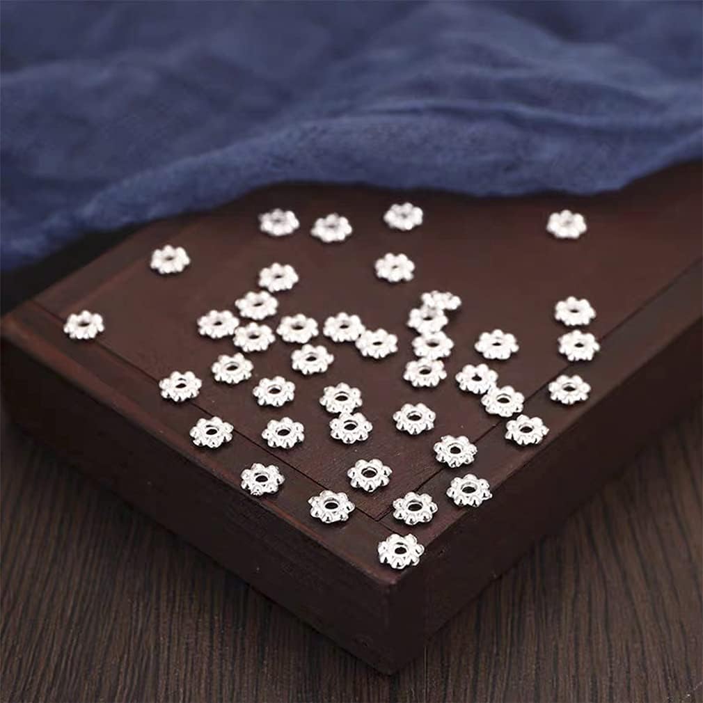 1200 Pieces Flower Shape Septal Bead Tibetan Style Daisy Spacers CCB Spacer Beads Disc Spacer Loose Beads for Bracelet Necklace Earring Jewelry Making (Silver) - Image 4