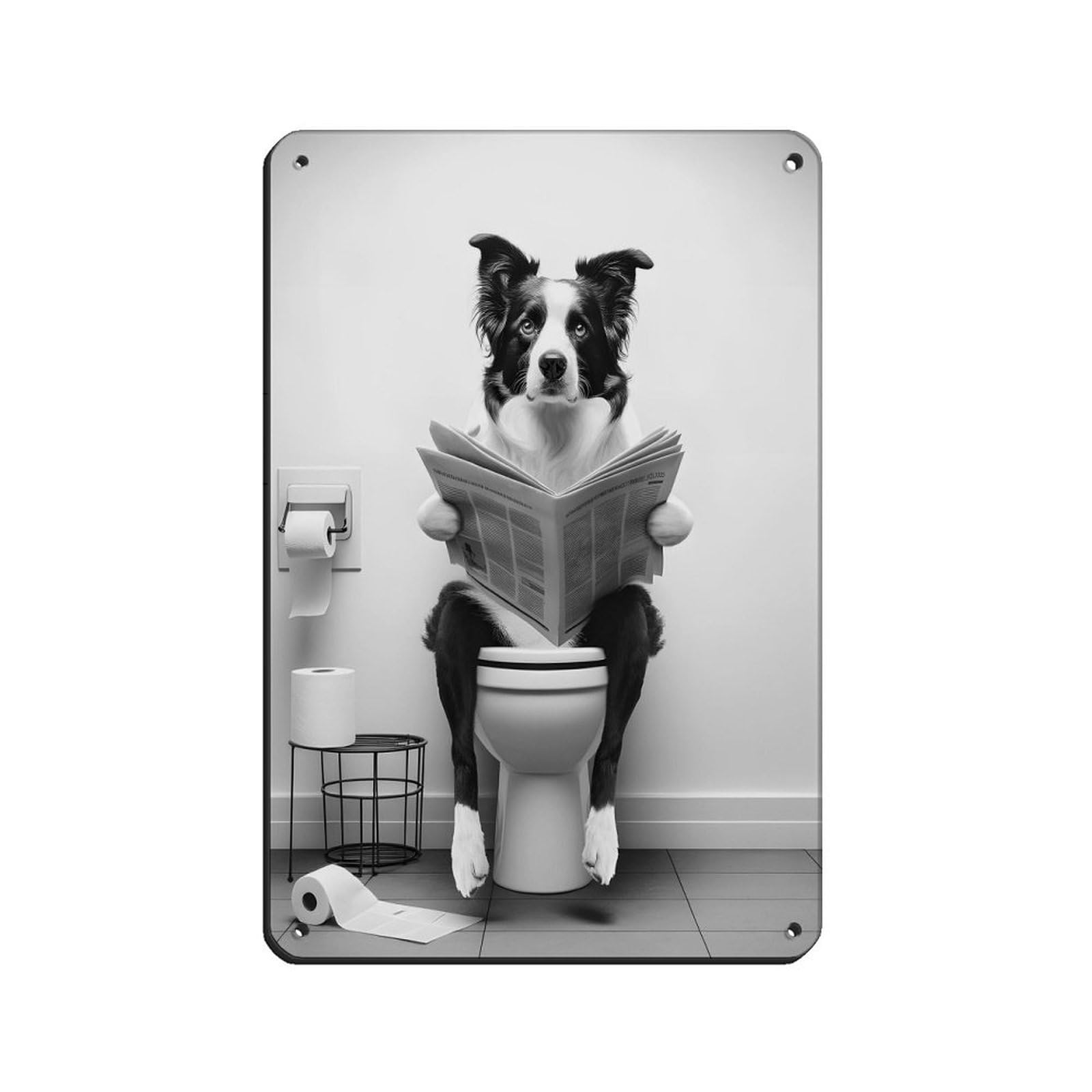 Lxwnze 20L X 30W Cm Border Collie, Funny Bathroom Decor Tin Sign Vintage Metal Pub Club Cafe Bar Home Wall Art Decoration Poster Retro 8X12inch(20X30cm)