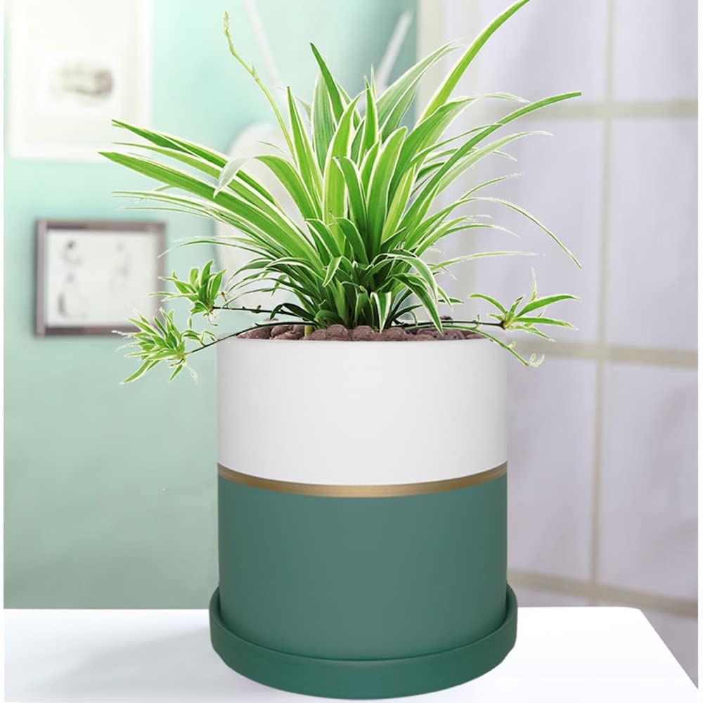 NEONWE Keramik-Blumentöpfe Mit Drainagelöchern – Moderne Übertöpfe In Gold & Weiß, Rund, 10 Cm – Perfekt Für Sukkulenten & Zimmerpflanzen