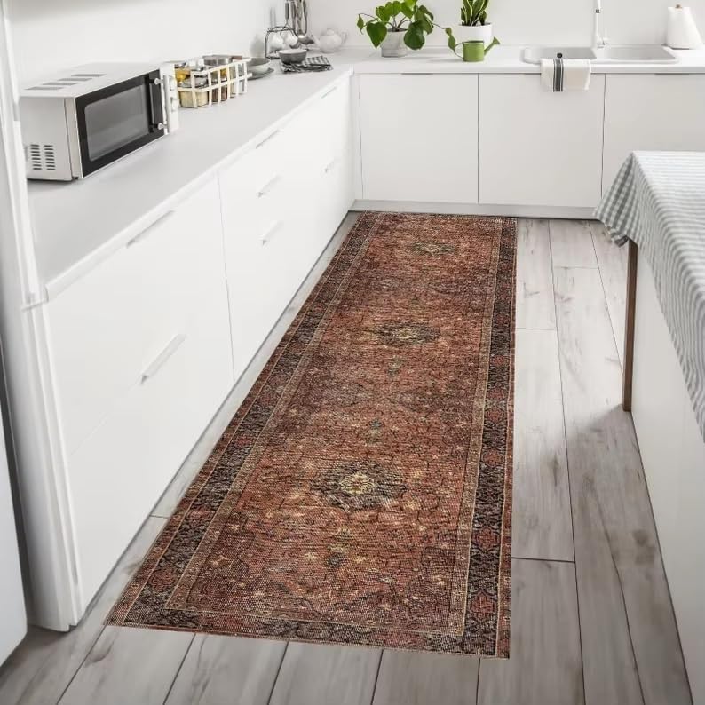 Alfombra de pasillo bohemia lavable para solucionar las manchas de grasa en suelos de cocina