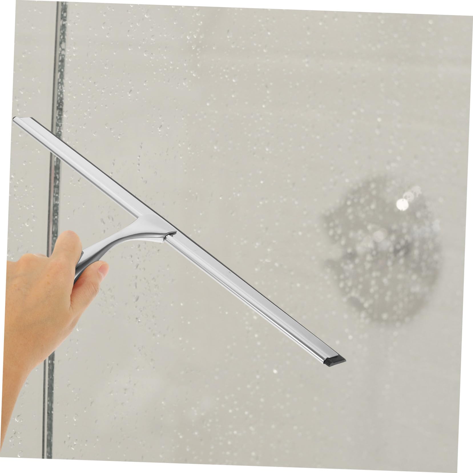 Limpiador de Ducha Gancho Adhesivo de Acero Inoxidable de 14 Pulgadas | Silicona, Acabado Plata, para Espejo y Azulejo, Almacenamiento Fácil, Baño y Lavandería