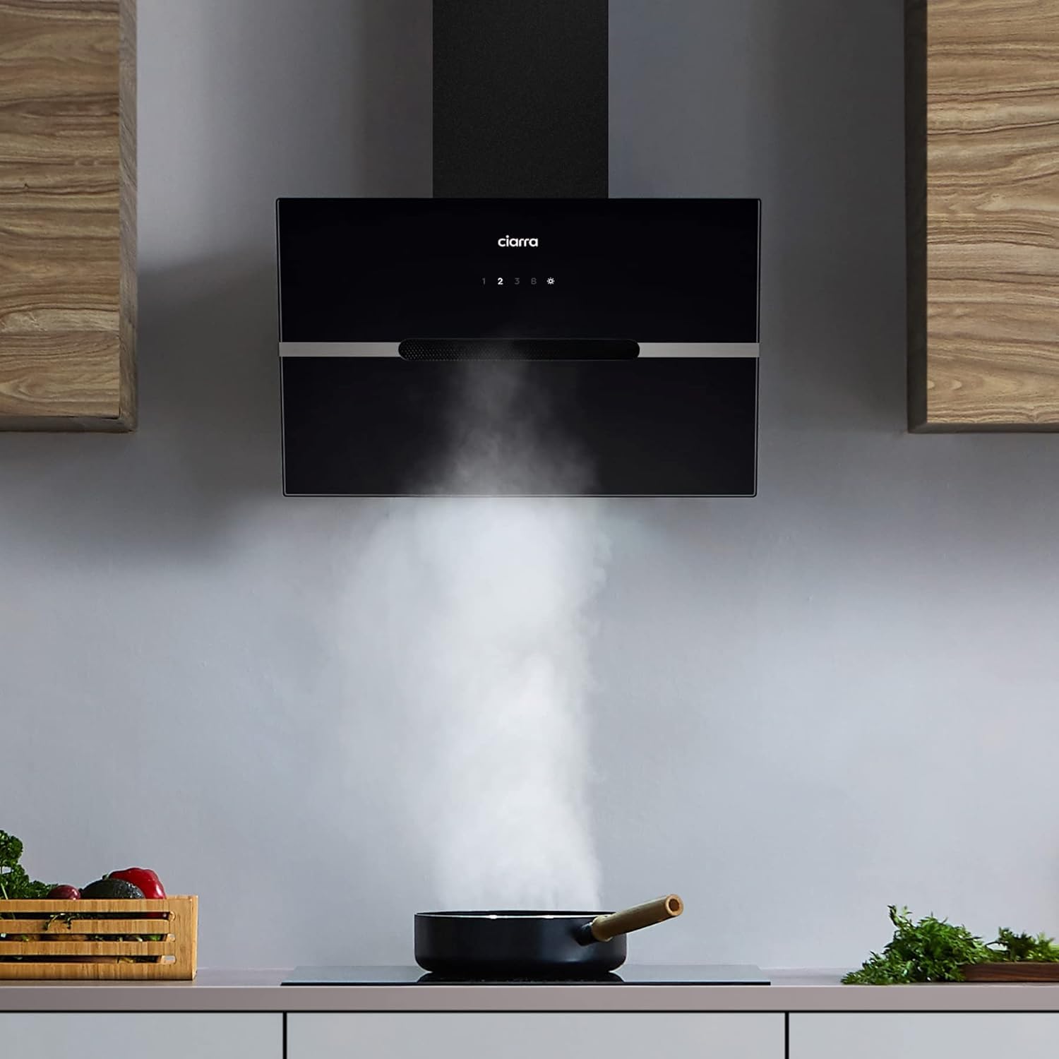 CIARRA CBCB6736F Cappa Aspirante Decorativa 60 cm, Classe A+++ Inclinata, 650m³/h Controllo touch 4 livelli con Filtro Carbone CBCF003 Riciclaggio Evacuazione Cappa Decorativa Nero