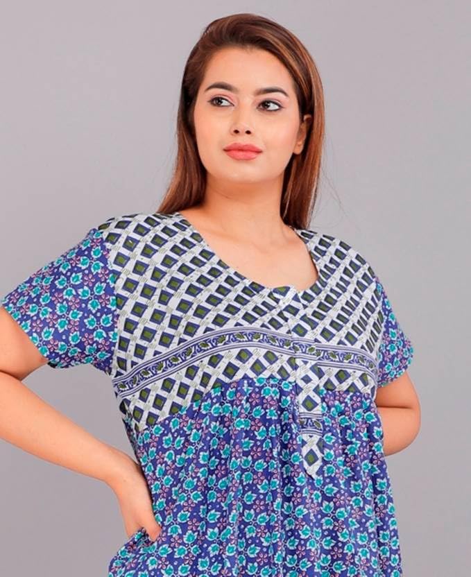 Image of Women Flower Printed Casual Wear Cotton Nighty - Gown-MFNT5014