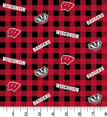 Sykel Enterprises University of Wisconsin Cotton Fabric Buffalo Plaid Design-Newest Pattern-Sold by The Yard-SYKEL