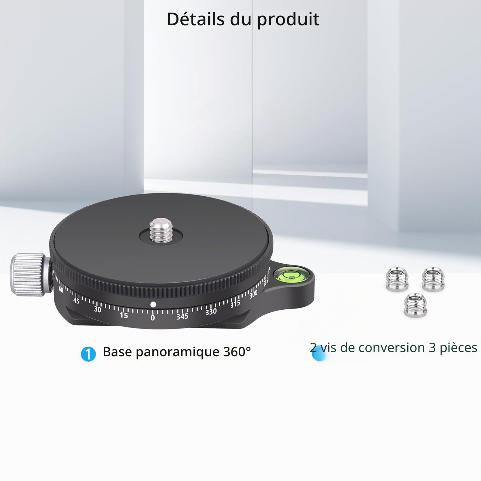 ARTCISE Appareil Photo Base panoramique panoramique avec Plaque de Style, tête panoramique avec Niveau à Bulle pour trépied Monopode appareils Photo Reflex numériques, Charge maximale : 15 kg.