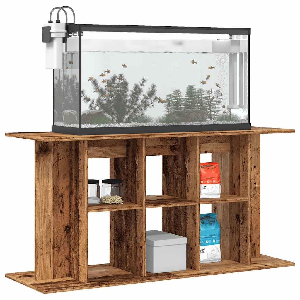 Soporte para acuario, aspecto de madera vieja, 120 x 40 x 60 cm, material de madera con espacio de almacenamiento y estantes, armario inferior estable para acuario, estantería para accesorios