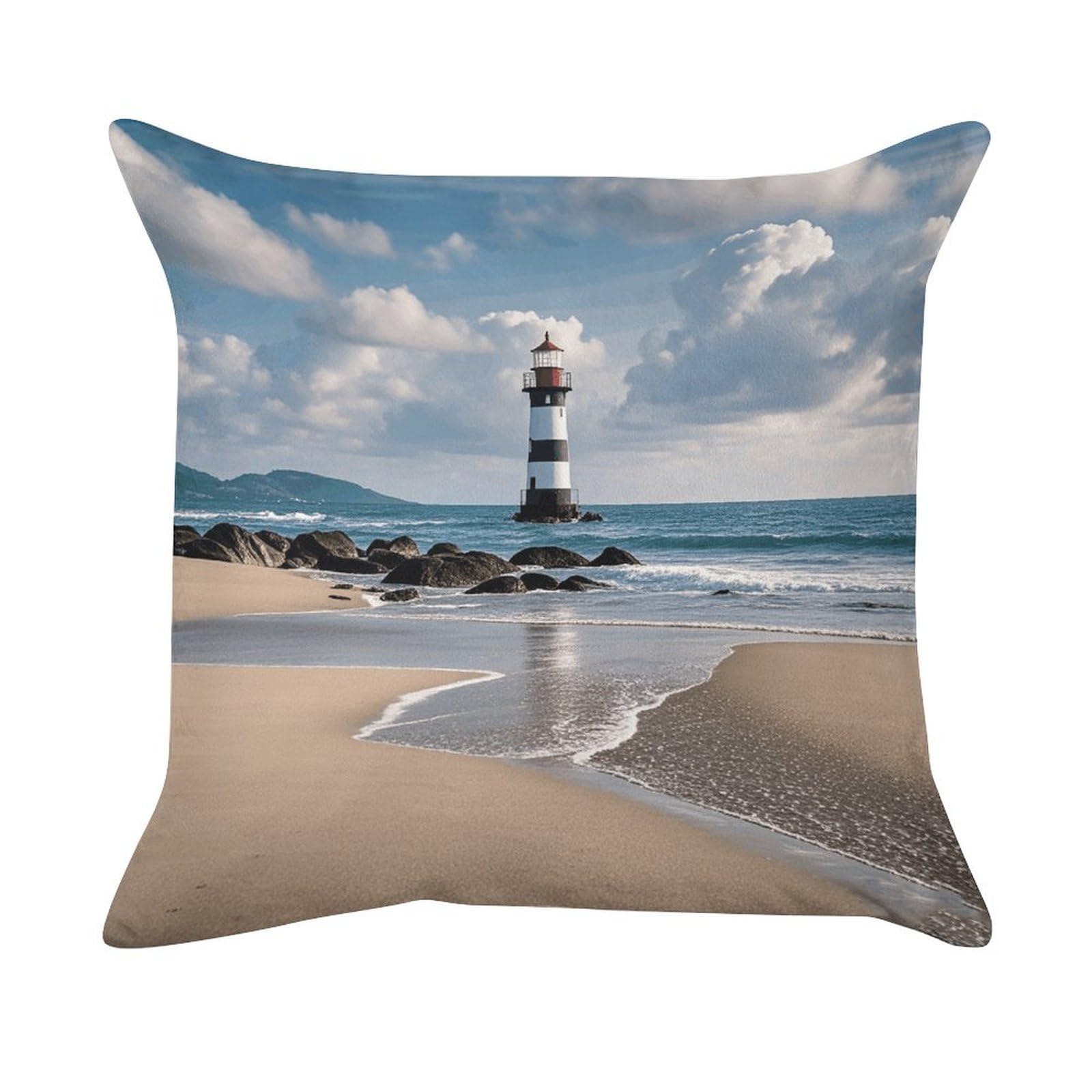 VstaDank Sea Lighthouse Sandbeach Throw Pillow Cover Super Soft Golden Velvet Decorative Pillowcase Fashion Modern Square Cushion Case Pillow Case Cozy Couch Cushion Cover for Living Room Bed