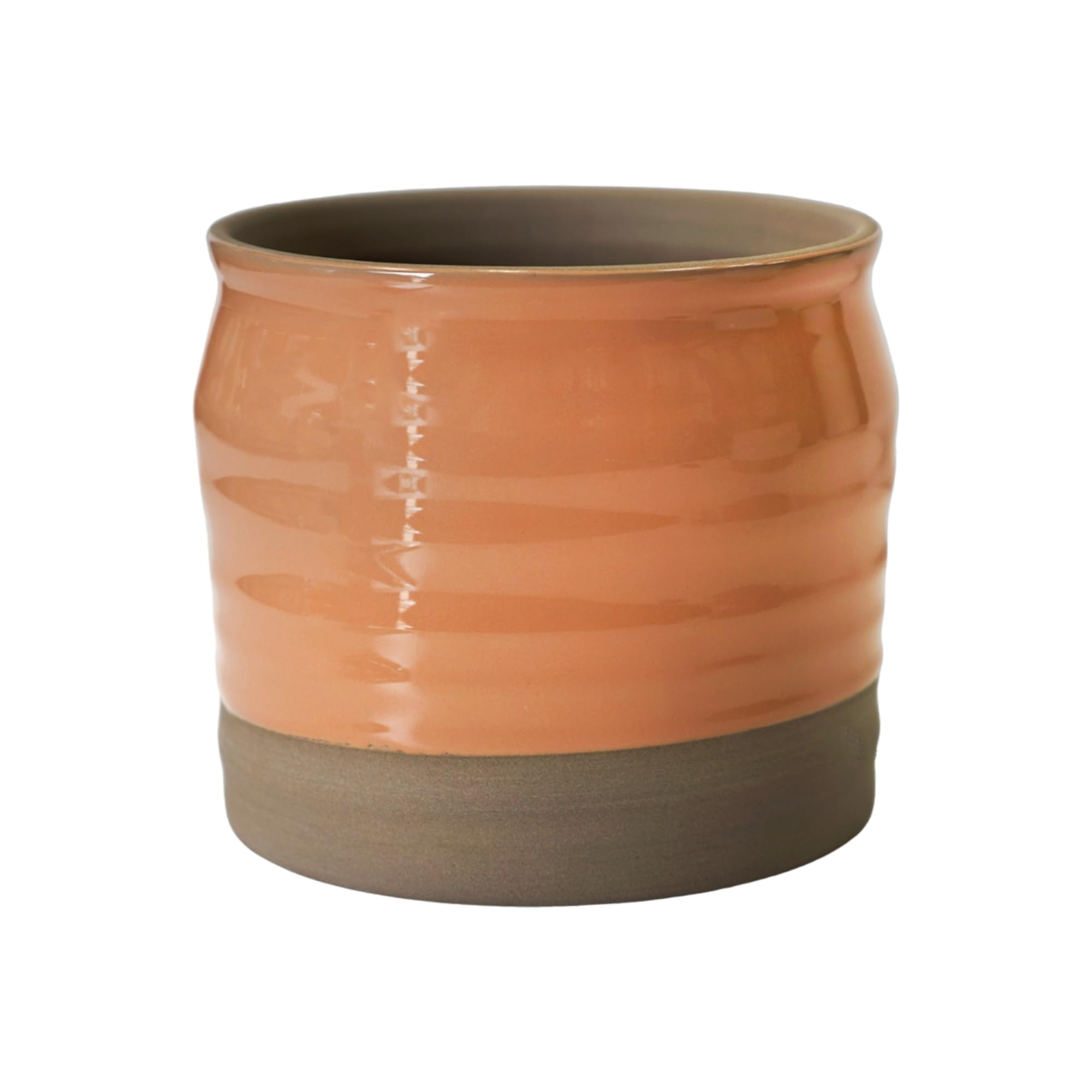 Ivyline Peach Ripple Puro Lipped Gloss Ripple Planter In Peach - Premium Stoneware - Textured Ceramic Indoor Pot For Houseplants - H19cm X D21cm
