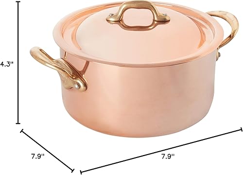 Miniatura 8 de Mauviel M'150 B - Cacerola de cobre pulido y acero inoxidable de 0.069 pulgadas con tapa y asas de latón, 1.8 cuartos de galón, fabricada en Francia