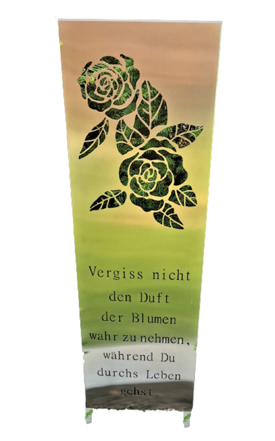 Gartenstecker Gartenschild Duft der Blumen aus Edelstahl matt gebürstet Abmessung 120x25x5 cm, Silber, 120 cm