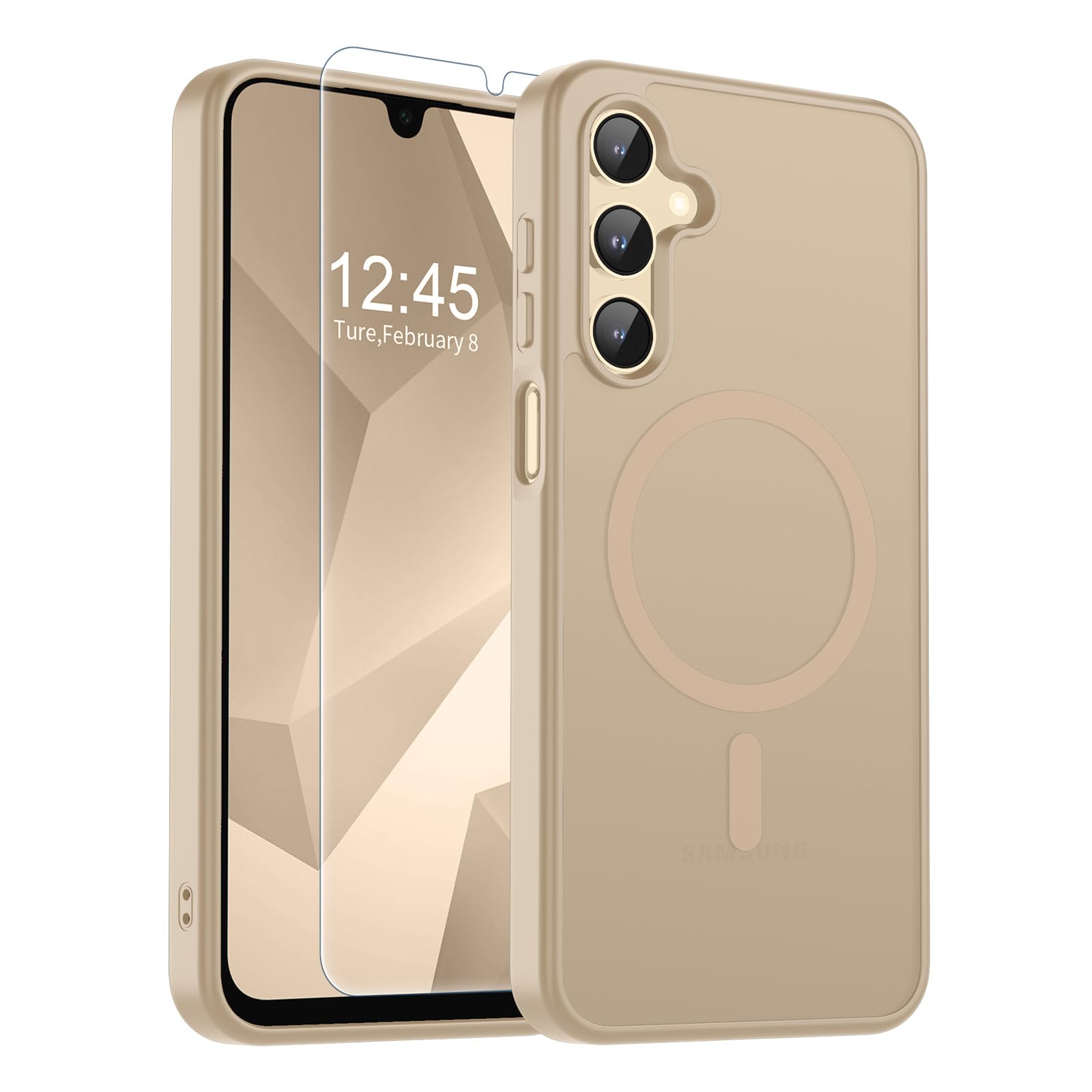 SUPFINE Magnetic for Samsung Galaxy A16 5G Case with Screen Protector, (Built-in Magnets) (Military Grade Drop Protection) Slim Translucent Shockproof Phone Case,Pink Gold