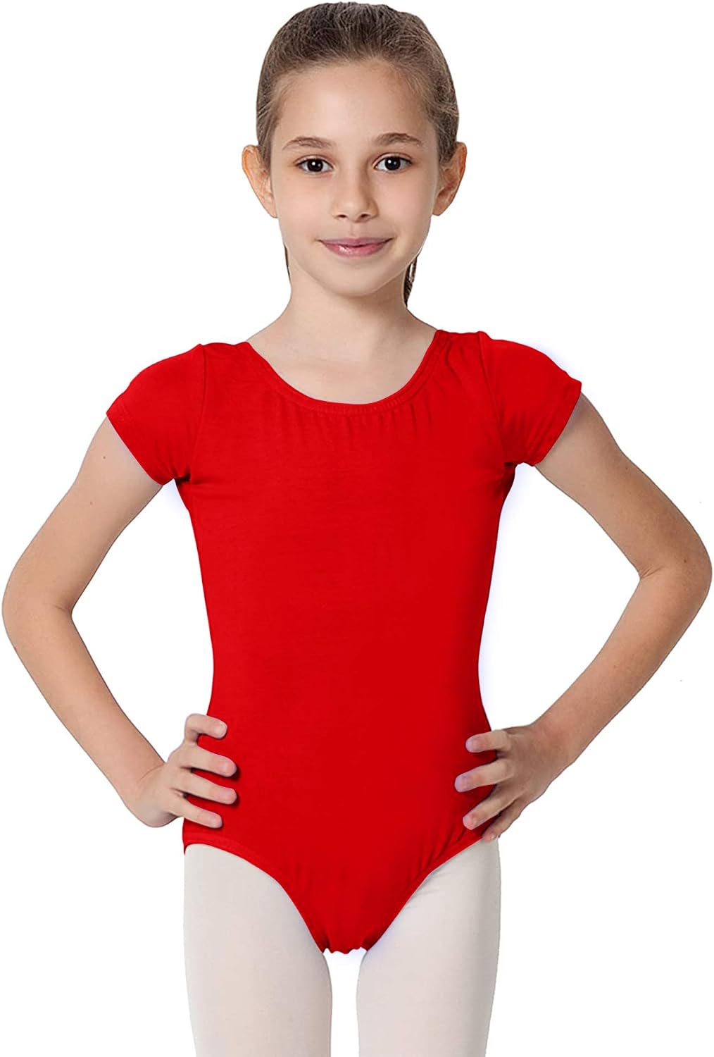 CAOMP Girl’s Gymnastics Leotards, Short Sleeve Organic Cotton Spandex, Dance, Size 3-14Y