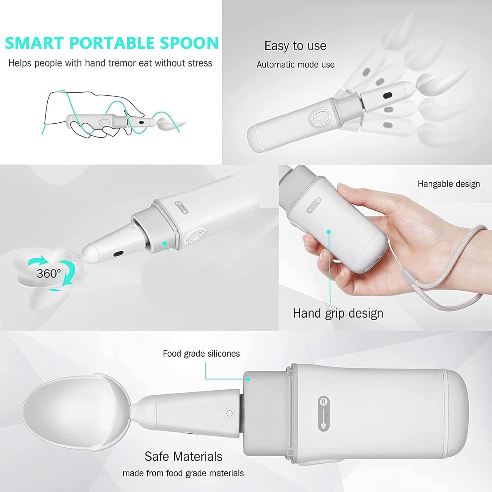Juego de cubiertos para pacientes de Parkinson, cuchara portátil inteligente, cuchara antivibración, utensilios adaptativos, cuchara para Parkinson, con soporte para temblores en tiempo real