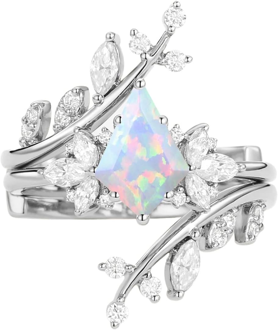 1CT/1.5CT/2CT Gemstone Wedding Ring Set for Her - Kite Cut Gem Bridal Sets Wedding Rings White Yellow Rose 10K 14K 18K Gold Sterling Silver Gemstone Promise Ring Set