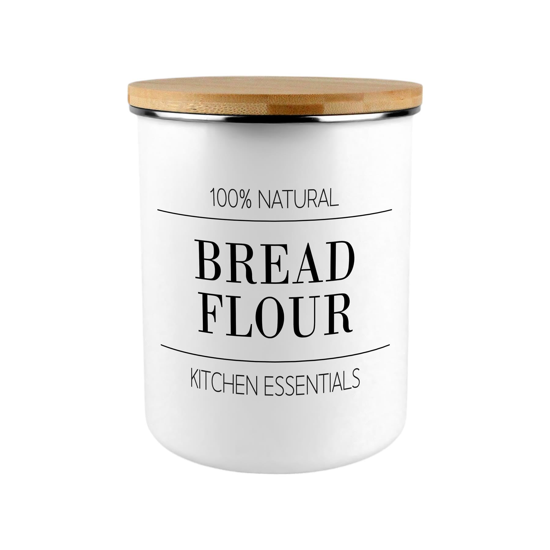 Purely Home Bread Flour Minimalist Canister - Modern Black & White Home/Kitchen Large Enamel Food Storage Jar Gift