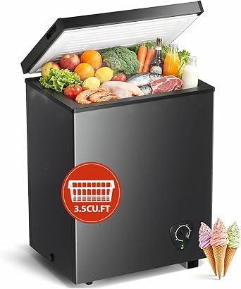 Deep 3.5 Cu.ft Freezer Top Door with Basket, 7 Temperature Control, Chest Freezer for Home Kitchen Office Dorm Apartment Indoor Use, Black