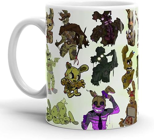 Taza de café Springtrap de 11 onzas y 15 onzas con collage de cerámica blanca para regalo, taza clásica para café, té, chocolate o café con leche