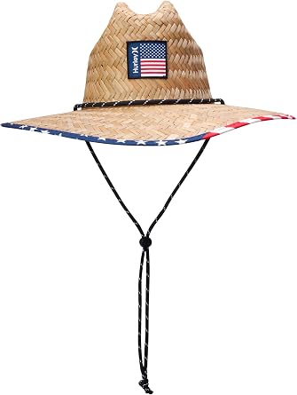Hurley Mens Straw Hat - Wide Brim Channel Island Lifeguard Hat - Stylish Sun Hats for Men with Chin Strap