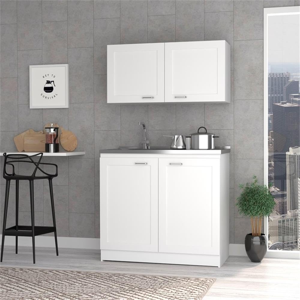 FM FURNITURE Perseus Cabinet, Set with Two Parts Set, Countertop- White. for Kitchen