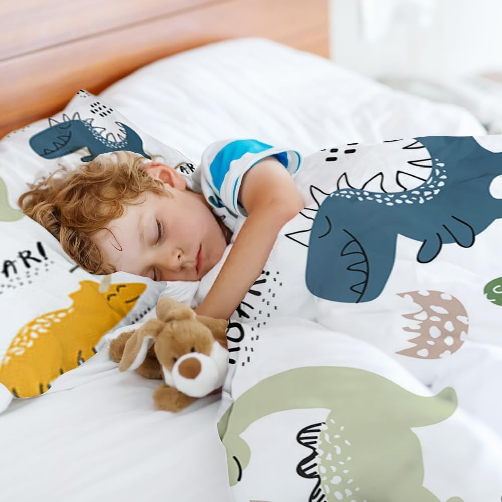 DASIAUTOEM Parure de lit Enfant 100x135 Parure de lit bébé complète pour lit bébé, Parure de lit Dinosaure, avec et Fermeture éclair intégrée, taie d'oreiller 60x40cm Literie en Microfibre