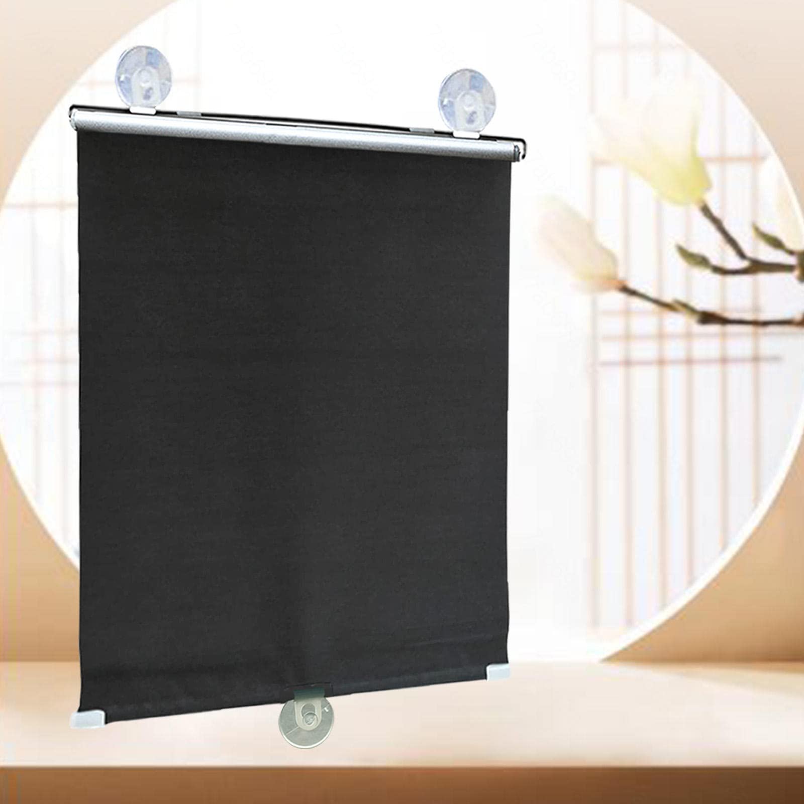Kooein Black Suction Cup Out Roller Window Blinds, 75% Sun Shade Curtains, Universal Roll Up Shutter For Doors, Thermal Adjustable Drape, Lightweight Shade With Suction Cups,-50X125cm/20X49in