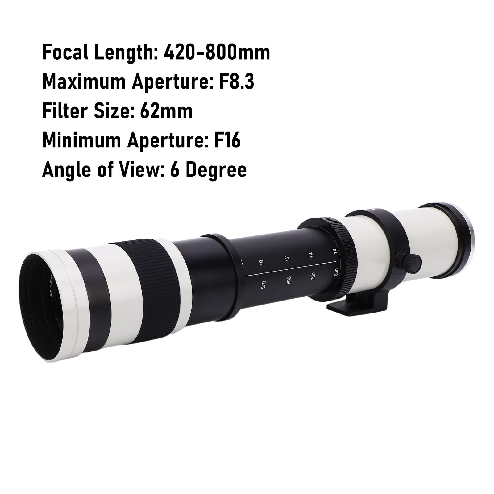 Teobiektyw Obiektyw 420-800 Mm F/8.3 Instrukcja dla EF/EF-S MOONT DSLR Camera Obiektyw, Aluminium Stopowa Optyczna (WHITE)