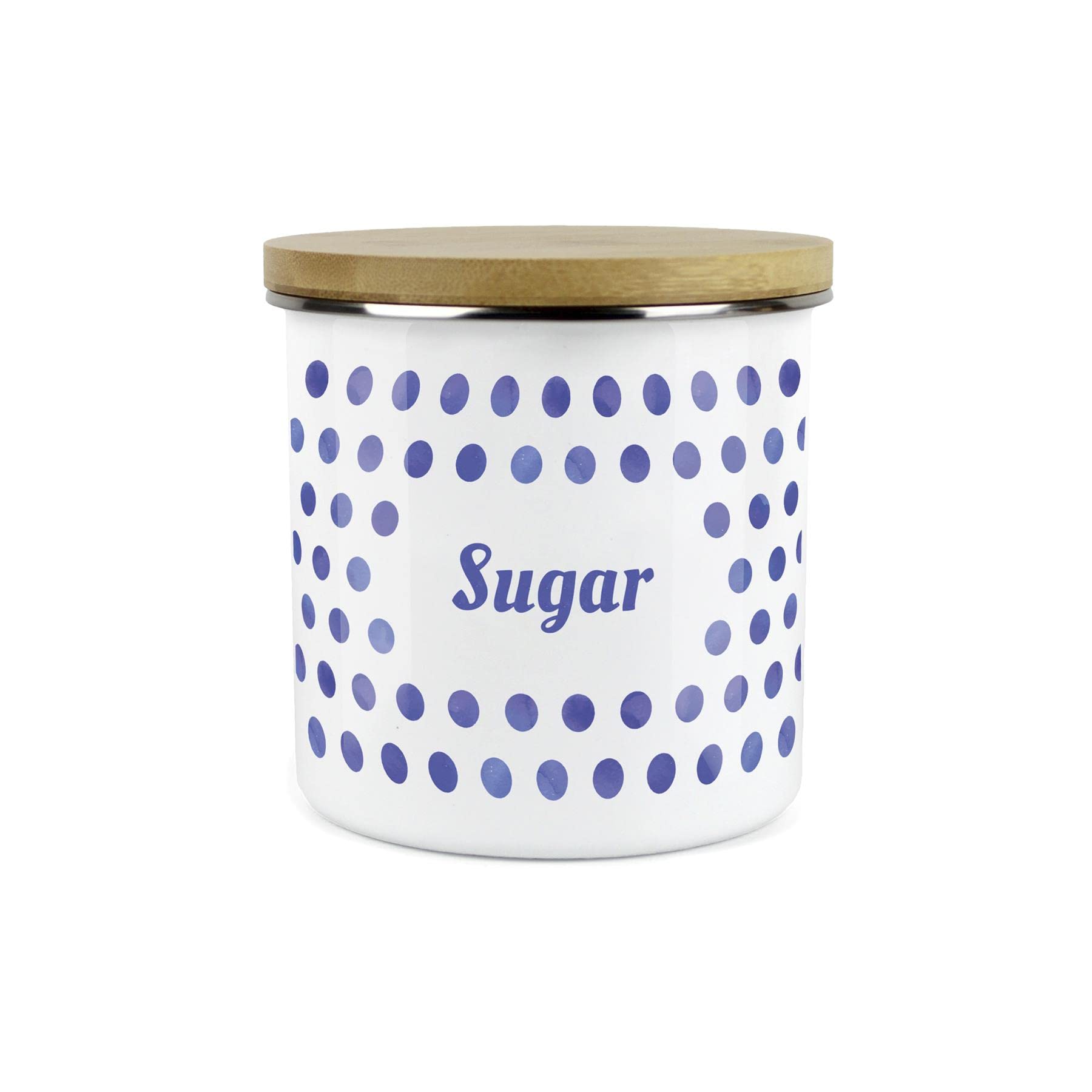 Purely Home Sugar Indigo Polka Dots Spots Canister - White Metal Enamel Kitchen Food Storage Container 1.2L