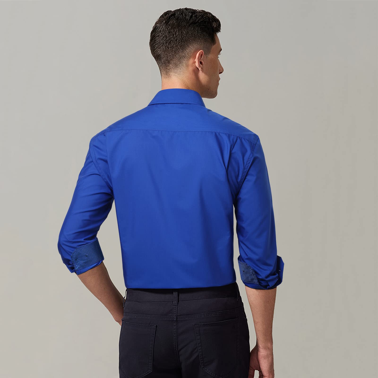 HISDERN Camisa para Hombre Casual Formales Clásico con Botones Camisas de Vestir Cuello de Manga Larga Ajuste Regular