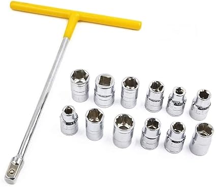Inditrust Professional Tools T Spanner Socket Type T Shaped Handle Wrench Spanner 12 Pcs socket Multipurpose 8mm - 19mm 1/2