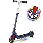 Caroma Electric Scooter for Kids Ages 6-8, Kick-Start Boost Kids Scooters for Boys/Girls, Max 6 Miles & 10 MPH, Electric Kick Scooter for Kid with Adjustable Height & Deck Lights, 120W