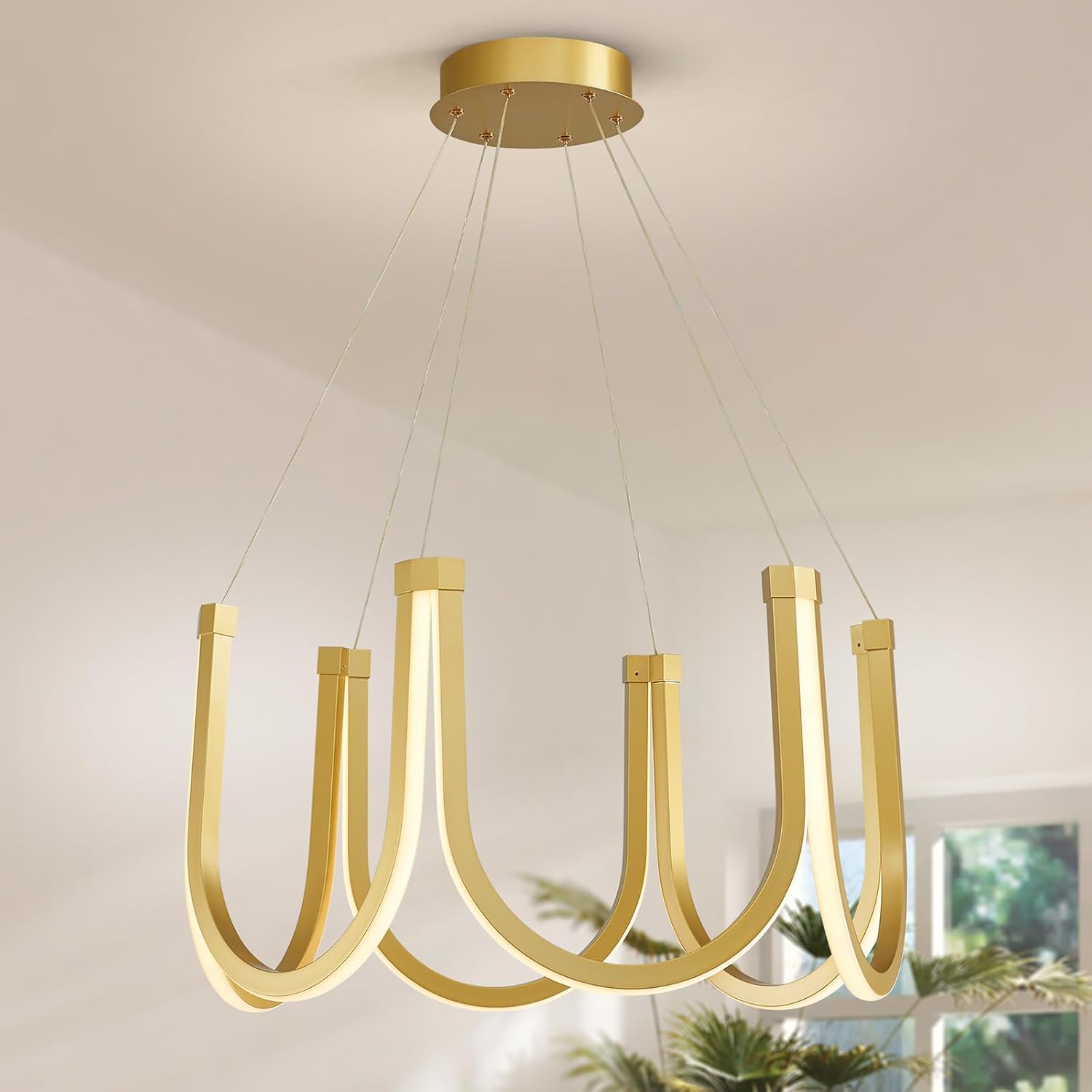 Modern Chandelier - Aluminum Dimmable Ceiling Light & 3000K-4500K-6000K 3 Color Selectable - Ceiling Light Fixture for Living Room Dining Room Bedroom, 25.5" 70W