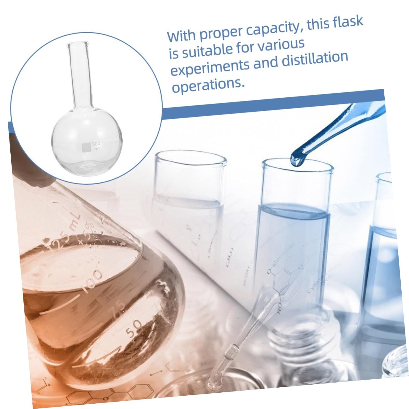 Laboratory Glass Flask Flat Bottom Design for Chemical Experiments Distillation and Heating Scientific Settings
