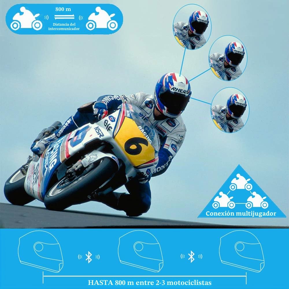 FreedConn TCOM VB Intercomunicador Casco Moto,Auricular Bluetooth Casco Moto, 800M Sistemas de Comunicación Bluetooth para Motocicletas,2~3 Motoristas,HiFi Estéreo Cancelación de Ruido,2 Pieza
