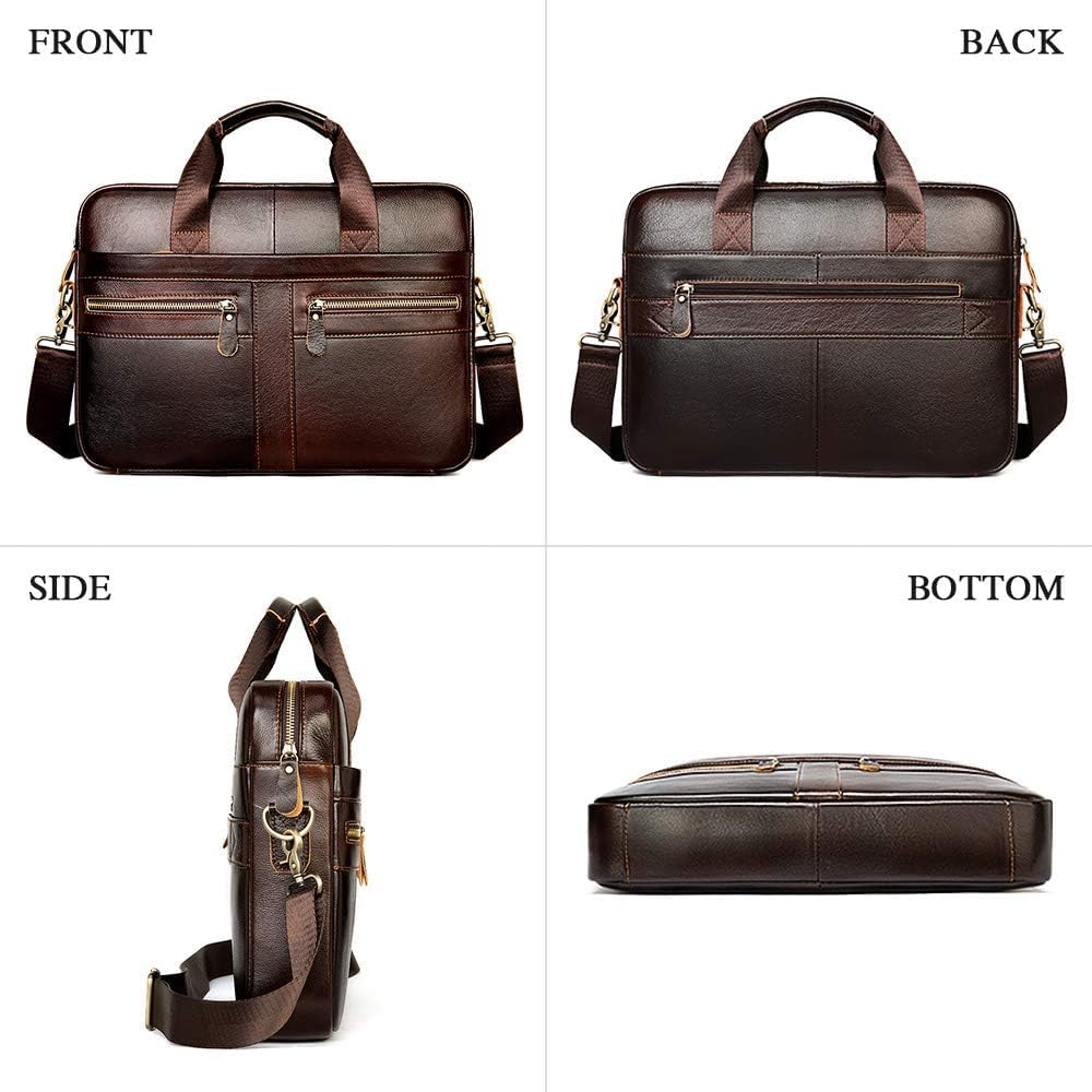 VINBAGGE Ventiquattrore Uomo, Borsa Porta PC 15.6 Pollici Borse Vera Pelle per Laptop Borse Valigetta Cuoio Cartella Portadocumenti da Ufficio Lavoro Regalo per Uomo